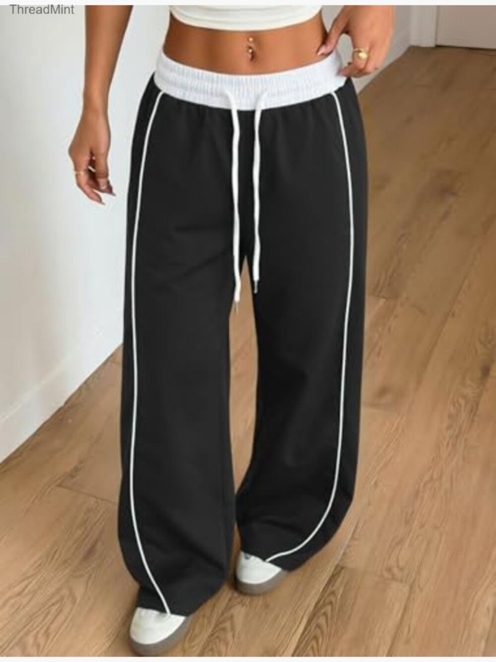 Y2K Wide Leg Cargo Sweatpants Drawstring Waist Jogger Pockets - Picture 3 of 7